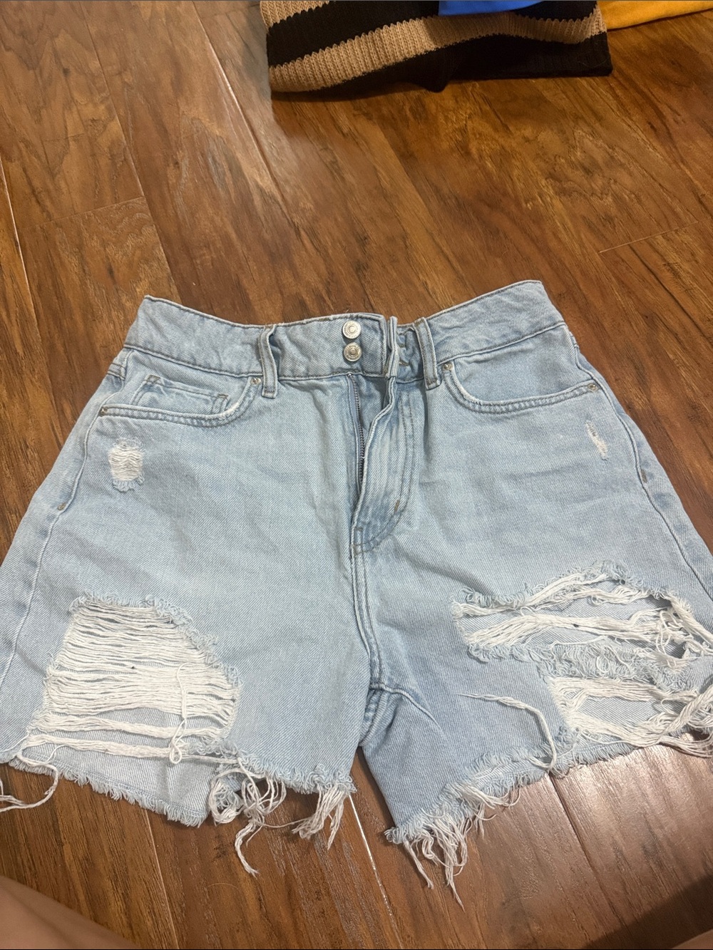 Forever 21 Light Blue Distressed High-Rise Denim Shorts